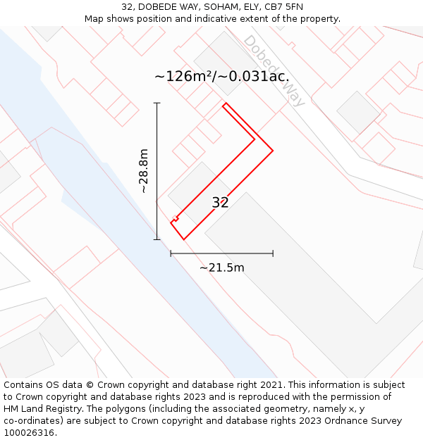 32, DOBEDE WAY, SOHAM, ELY, CB7 5FN: Plot and title map