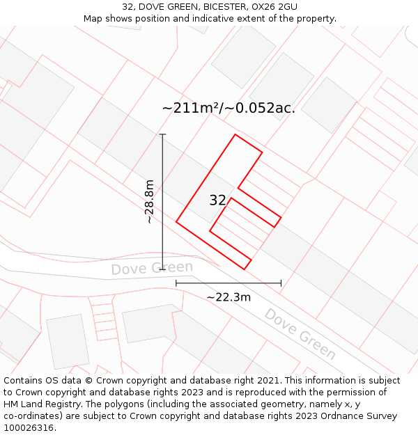 32, DOVE GREEN, BICESTER, OX26 2GU: Plot and title map