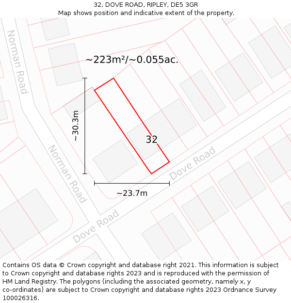 32, DOVE ROAD, RIPLEY, DE5 3GR: Plot and title map