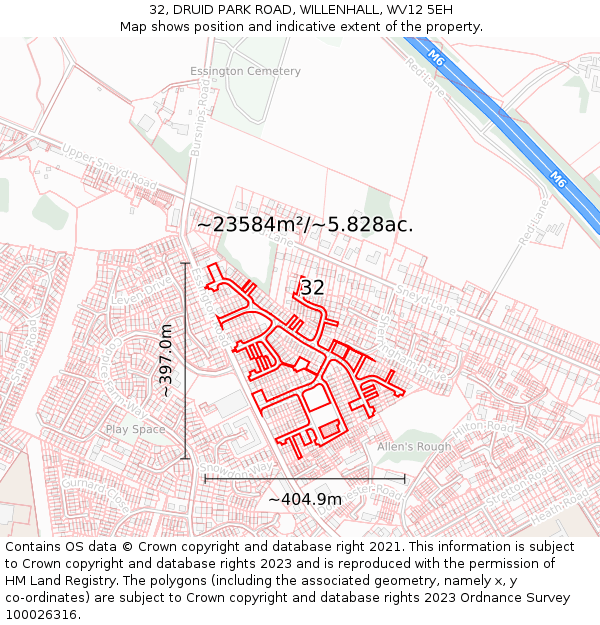 32, DRUID PARK ROAD, WILLENHALL, WV12 5EH: Plot and title map