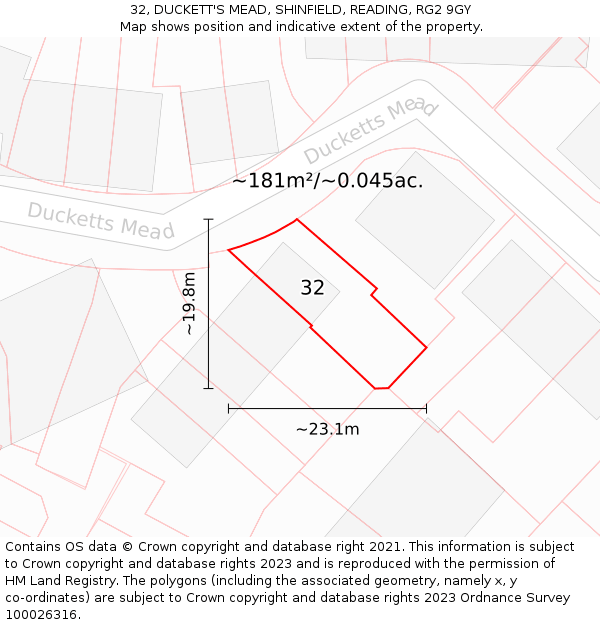 32, DUCKETT'S MEAD, SHINFIELD, READING, RG2 9GY: Plot and title map
