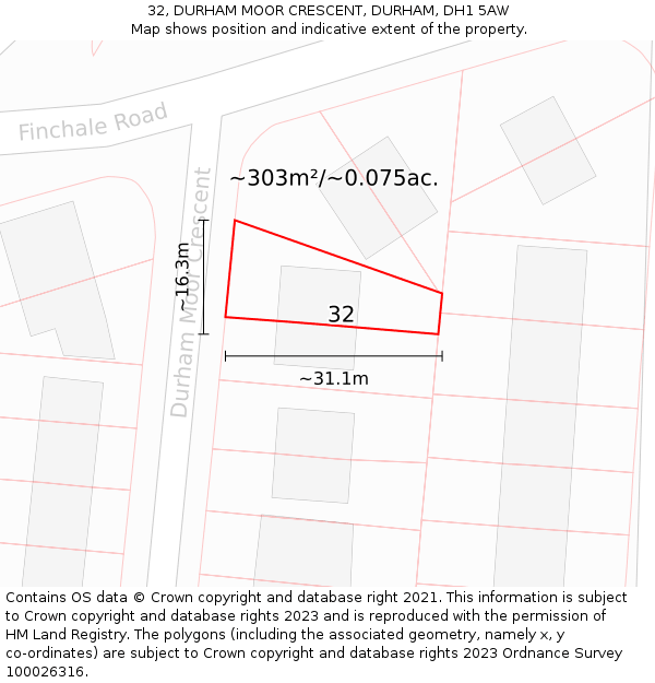 32, DURHAM MOOR CRESCENT, DURHAM, DH1 5AW: Plot and title map