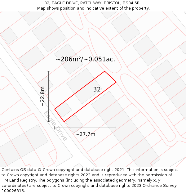 32, EAGLE DRIVE, PATCHWAY, BRISTOL, BS34 5RH: Plot and title map