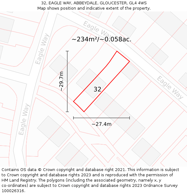 32, EAGLE WAY, ABBEYDALE, GLOUCESTER, GL4 4WS: Plot and title map