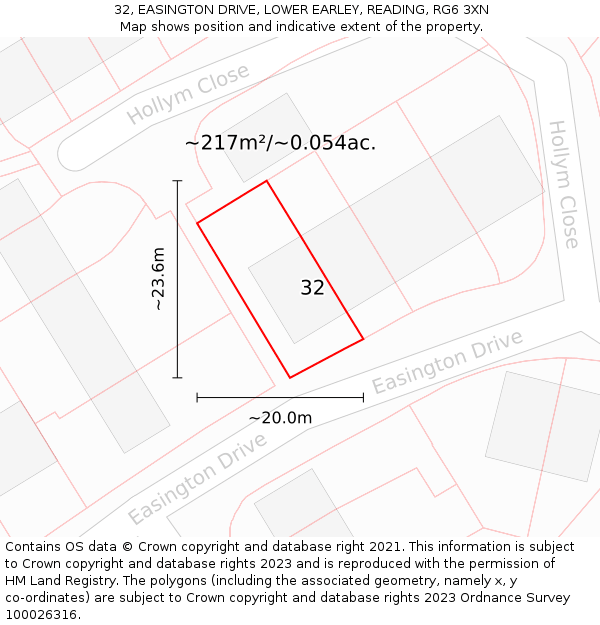 32, EASINGTON DRIVE, LOWER EARLEY, READING, RG6 3XN: Plot and title map