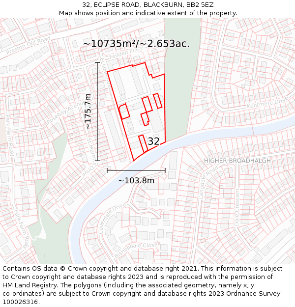 32, ECLIPSE ROAD, BLACKBURN, BB2 5EZ: Plot and title map