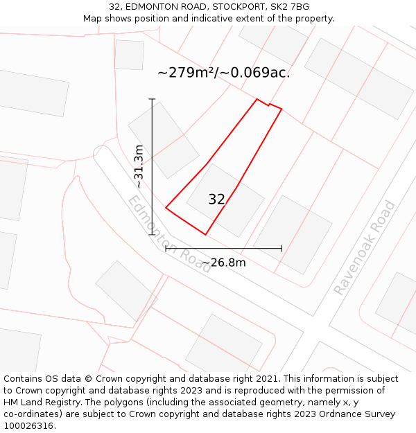 32, EDMONTON ROAD, STOCKPORT, SK2 7BG: Plot and title map