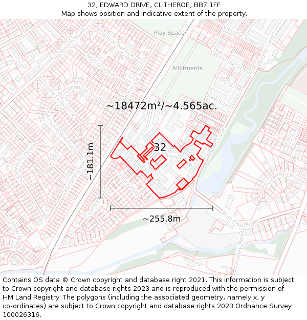 32, EDWARD DRIVE, CLITHEROE, BB7 1FF: Plot and title map