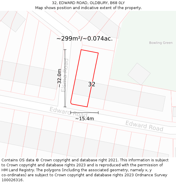32, EDWARD ROAD, OLDBURY, B68 0LY: Plot and title map