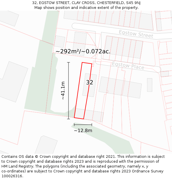 32, EGSTOW STREET, CLAY CROSS, CHESTERFIELD, S45 9NJ: Plot and title map