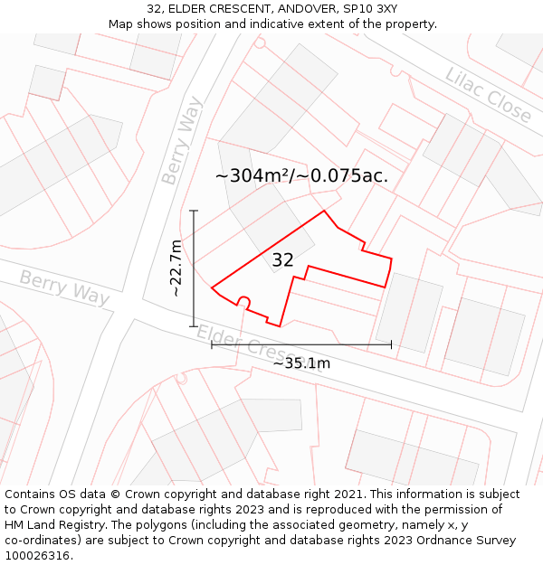 32, ELDER CRESCENT, ANDOVER, SP10 3XY: Plot and title map