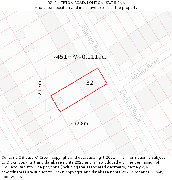 32, ELLERTON ROAD, LONDON, SW18 3NN: Plot and title map