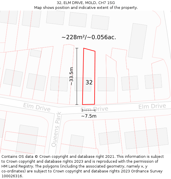 32, ELM DRIVE, MOLD, CH7 1SG: Plot and title map