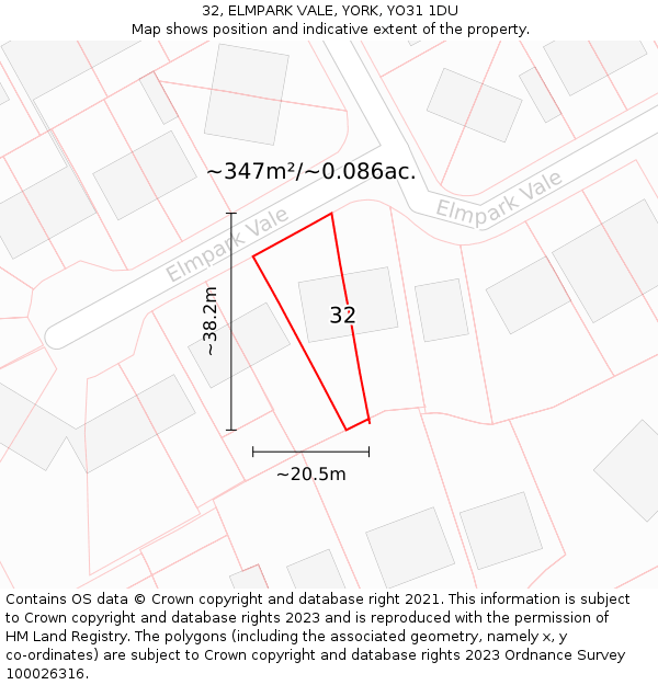 32, ELMPARK VALE, YORK, YO31 1DU: Plot and title map