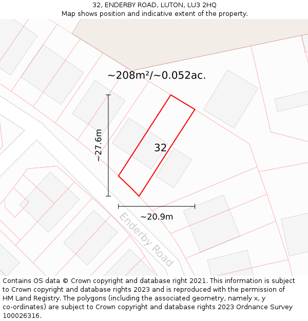 32, ENDERBY ROAD, LUTON, LU3 2HQ: Plot and title map