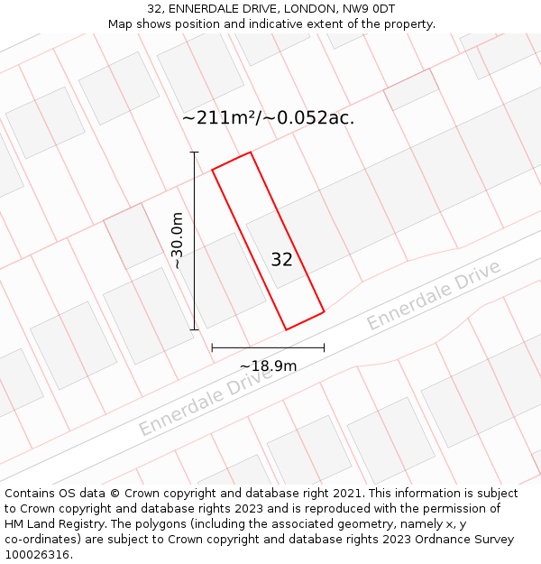 32, ENNERDALE DRIVE, LONDON, NW9 0DT: Plot and title map
