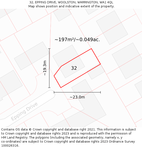 32, EPPING DRIVE, WOOLSTON, WARRINGTON, WA1 4QL: Plot and title map