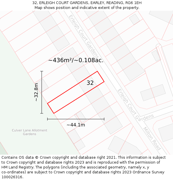 32, ERLEIGH COURT GARDENS, EARLEY, READING, RG6 1EH: Plot and title map