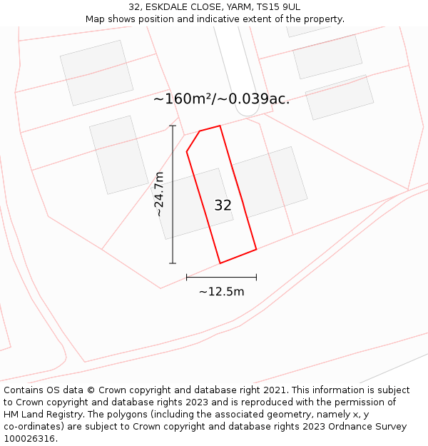 32, ESKDALE CLOSE, YARM, TS15 9UL: Plot and title map