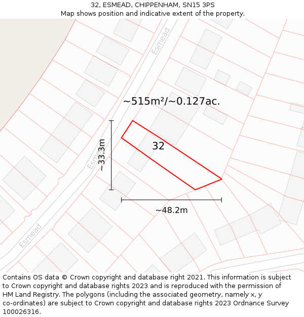 32, ESMEAD, CHIPPENHAM, SN15 3PS: Plot and title map
