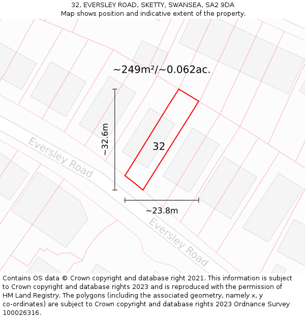 32, EVERSLEY ROAD, SKETTY, SWANSEA, SA2 9DA: Plot and title map