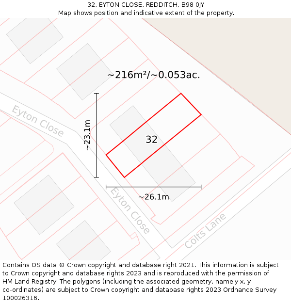 32, EYTON CLOSE, REDDITCH, B98 0JY: Plot and title map