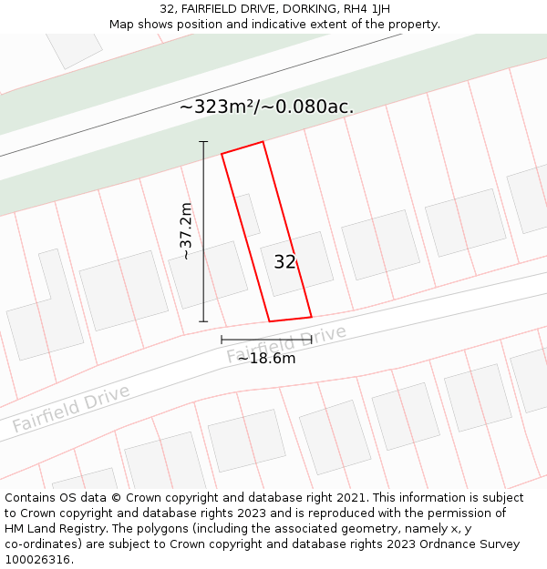 32, FAIRFIELD DRIVE, DORKING, RH4 1JH: Plot and title map