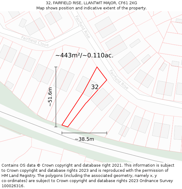 32, FAIRFIELD RISE, LLANTWIT MAJOR, CF61 2XG: Plot and title map