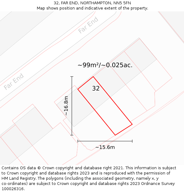 32, FAR END, NORTHAMPTON, NN5 5FN: Plot and title map