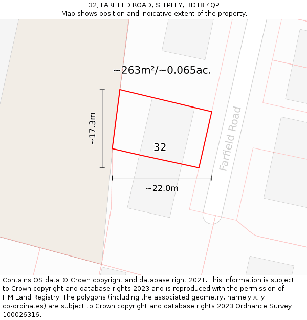32, FARFIELD ROAD, SHIPLEY, BD18 4QP: Plot and title map