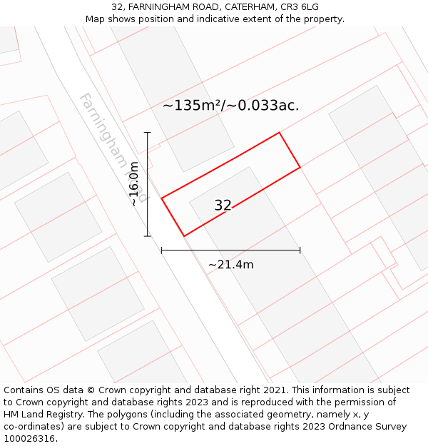 32, FARNINGHAM ROAD, CATERHAM, CR3 6LG: Plot and title map