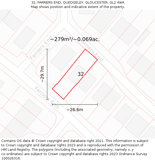 32, FARRIERS END, QUEDGELEY, GLOUCESTER, GL2 4WA: Plot and title map
