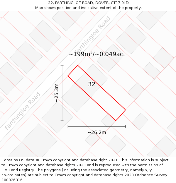 32, FARTHINGLOE ROAD, DOVER, CT17 9LD: Plot and title map