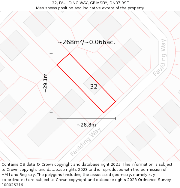 32, FAULDING WAY, GRIMSBY, DN37 9SE: Plot and title map