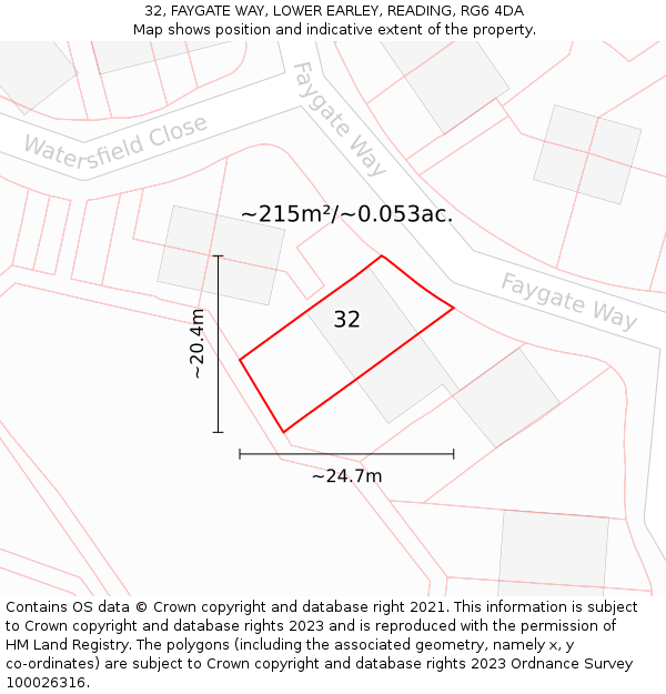 32, FAYGATE WAY, LOWER EARLEY, READING, RG6 4DA: Plot and title map