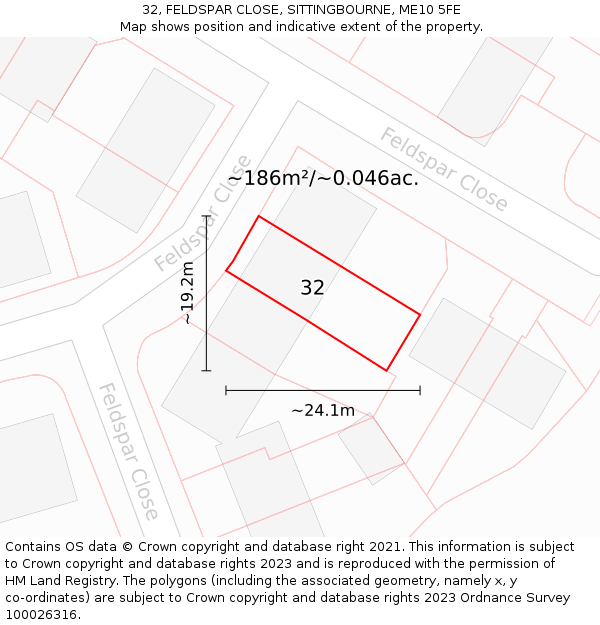 32, FELDSPAR CLOSE, SITTINGBOURNE, ME10 5FE: Plot and title map