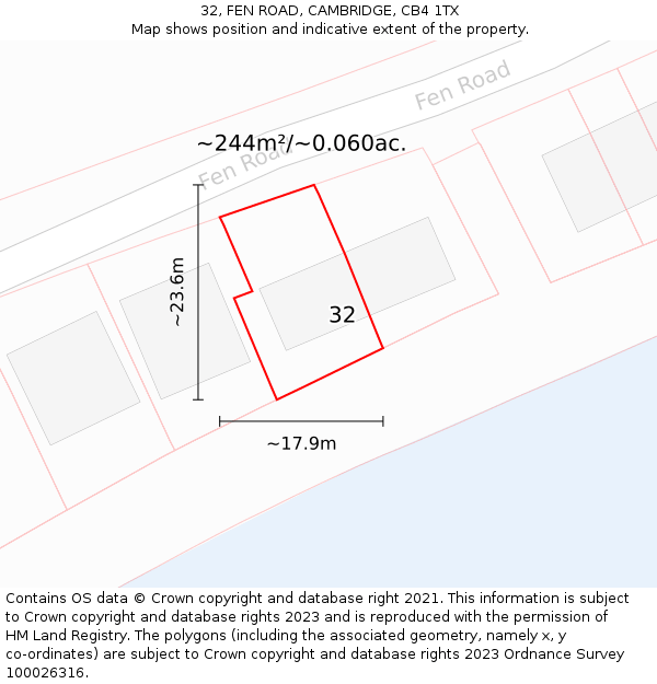 32, FEN ROAD, CAMBRIDGE, CB4 1TX: Plot and title map