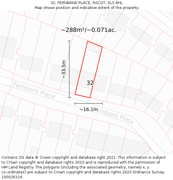 32, FERNBANK PLACE, ASCOT, SL5 8HL: Plot and title map