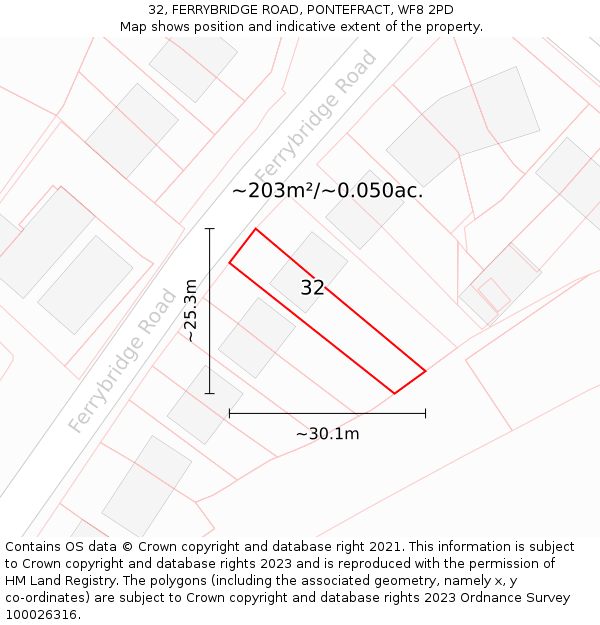 32, FERRYBRIDGE ROAD, PONTEFRACT, WF8 2PD: Plot and title map