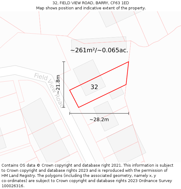 32, FIELD VIEW ROAD, BARRY, CF63 1ED: Plot and title map