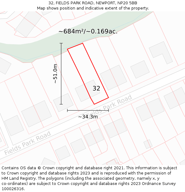 32, FIELDS PARK ROAD, NEWPORT, NP20 5BB: Plot and title map