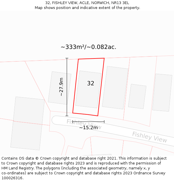32, FISHLEY VIEW, ACLE, NORWICH, NR13 3EL: Plot and title map