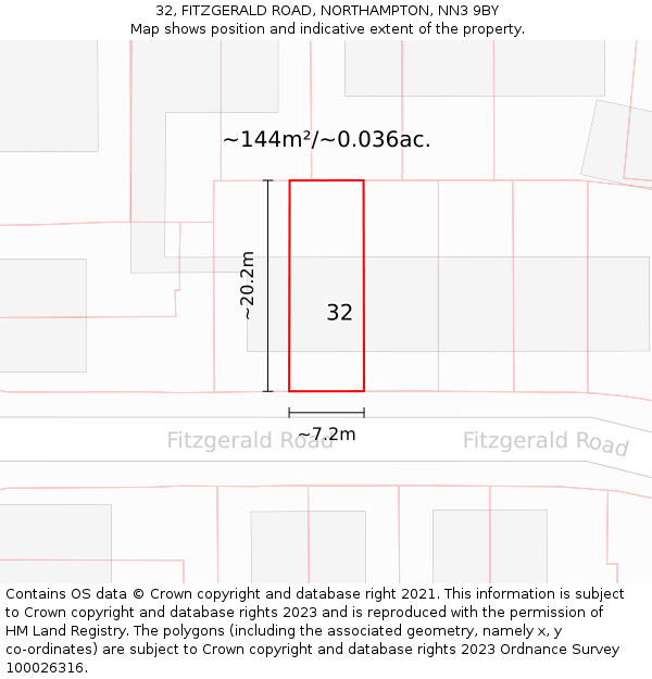 32, FITZGERALD ROAD, NORTHAMPTON, NN3 9BY: Plot and title map