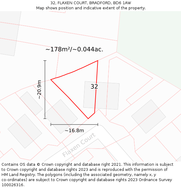 32, FLAXEN COURT, BRADFORD, BD6 1AW: Plot and title map