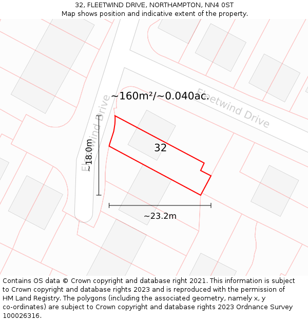 32, FLEETWIND DRIVE, NORTHAMPTON, NN4 0ST: Plot and title map