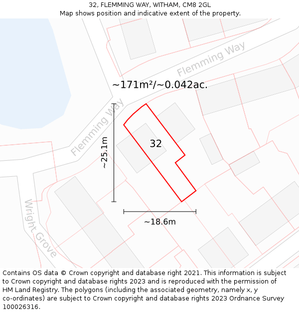 32, FLEMMING WAY, WITHAM, CM8 2GL: Plot and title map