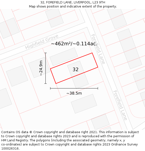 32, FOREFIELD LANE, LIVERPOOL, L23 9TH: Plot and title map