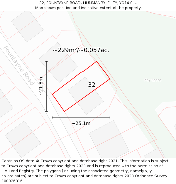32, FOUNTAYNE ROAD, HUNMANBY, FILEY, YO14 0LU: Plot and title map