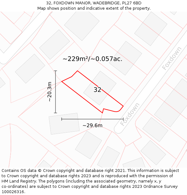 32, FOXDOWN MANOR, WADEBRIDGE, PL27 6BD: Plot and title map