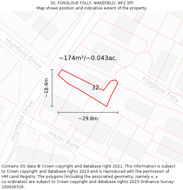 32, FOXGLOVE FOLLY, WAKEFIELD, WF2 0FF: Plot and title map